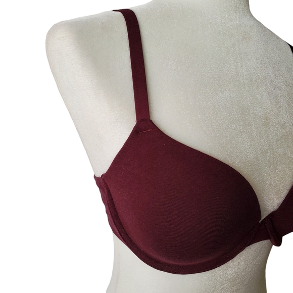 Flirtitude Tshirt Bra 34D Adj Strap to Racerback Tee Light Padding Burgundy 36C‎ - Picture 6 of 15